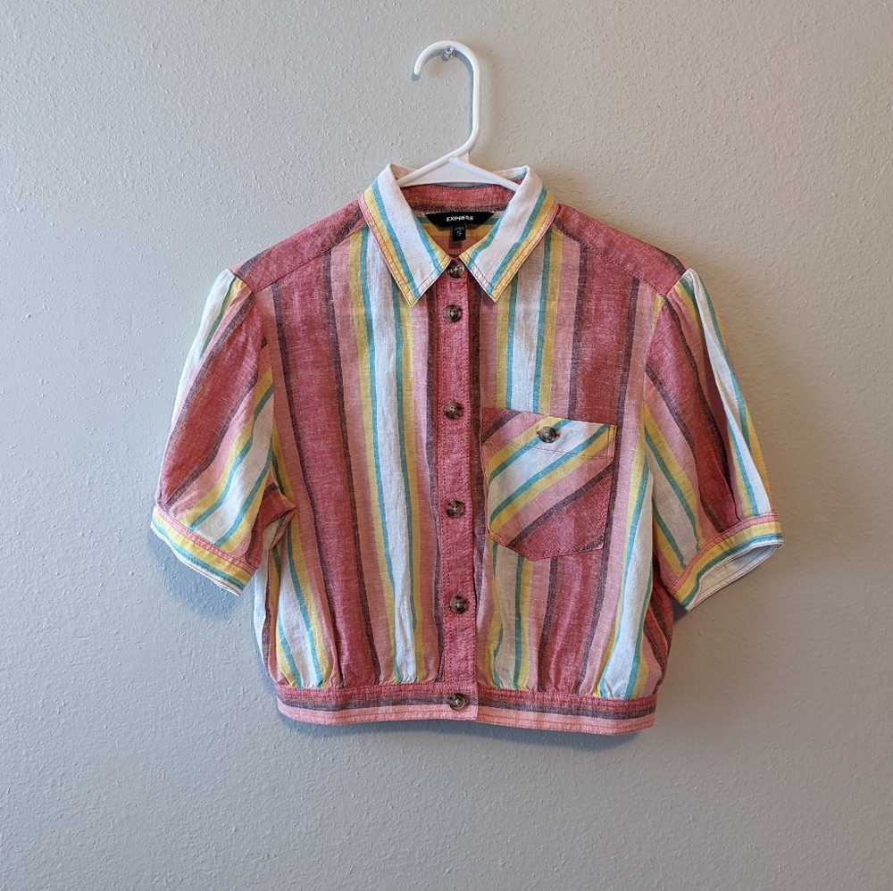 NWOT EXPRESS colorful stripe crop button down